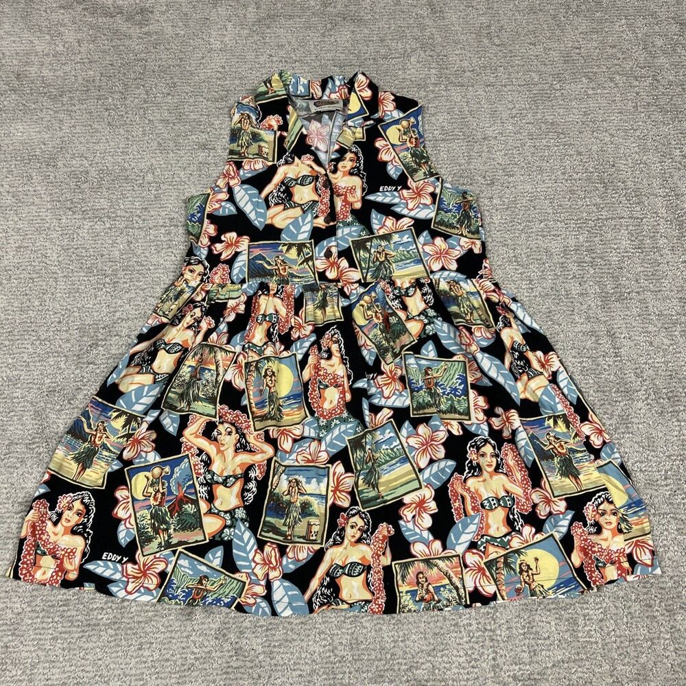 Reyn Spooner Art of Eddy Dress Womens XS Black Aloha Hawaii Vacation Resort USA